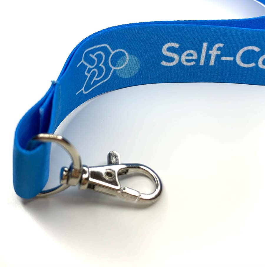 Werbegurte mit blauem Karabiner